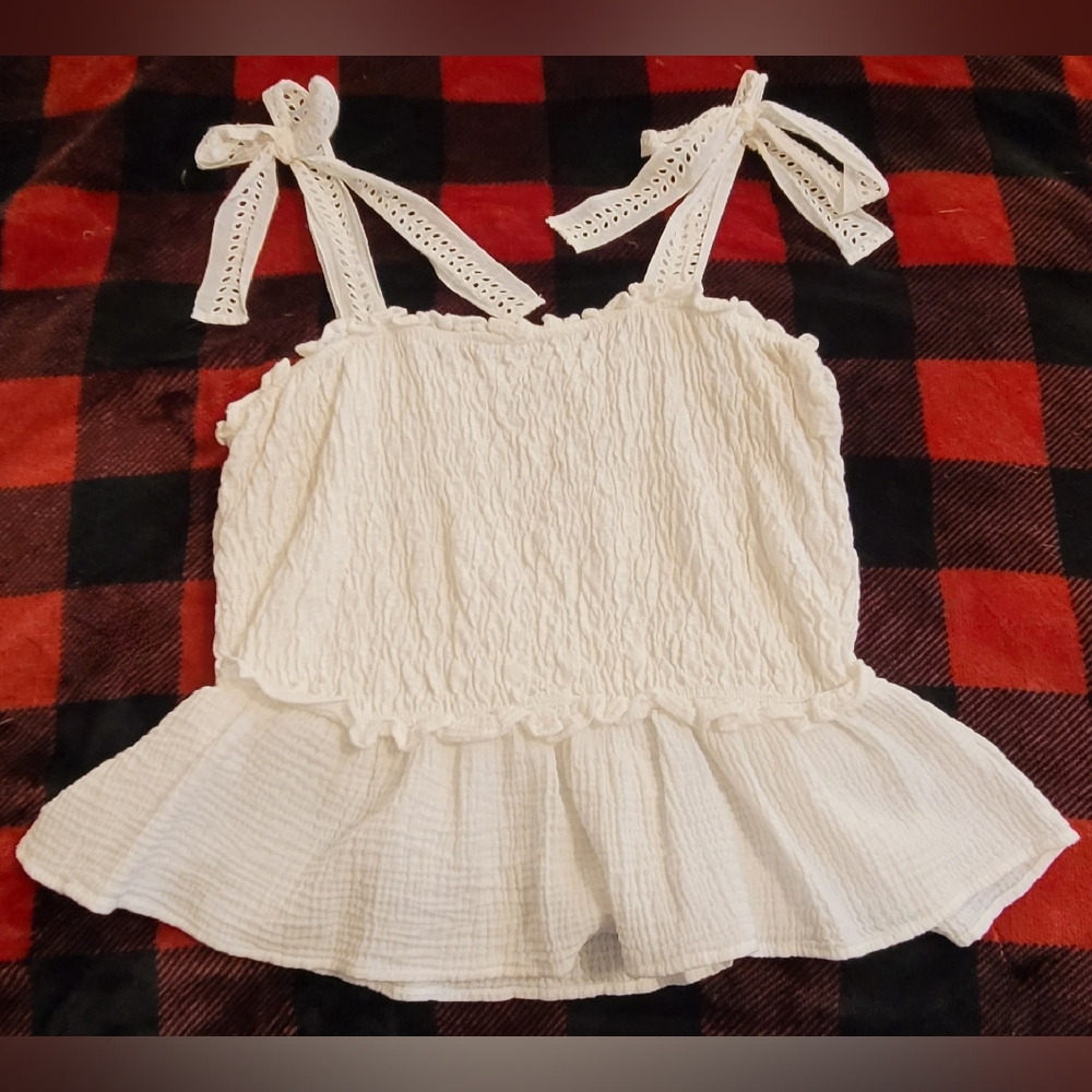 Eri + Ali Tie Straps White Tank Top